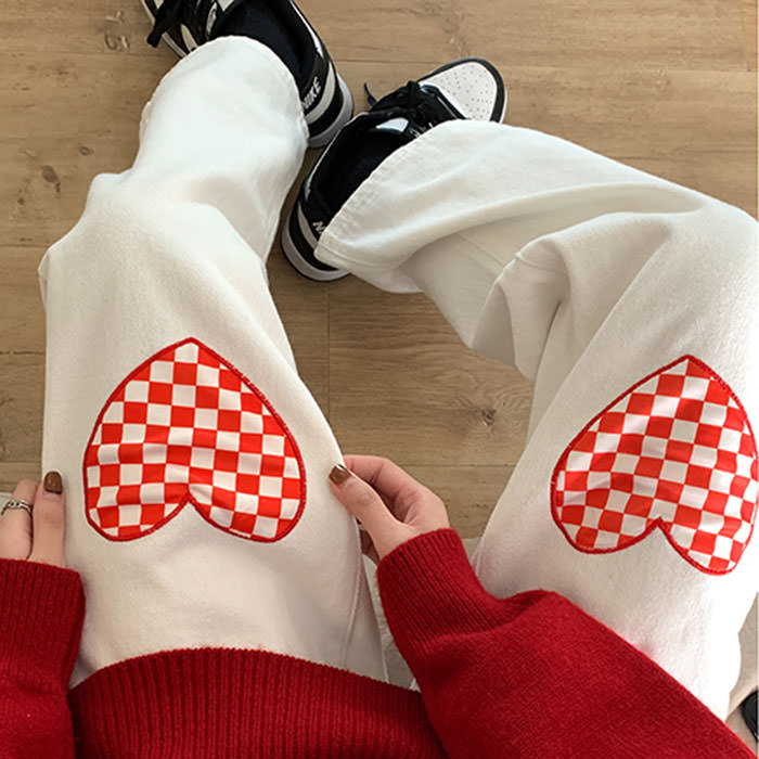 Checker Heart Wide Jeans