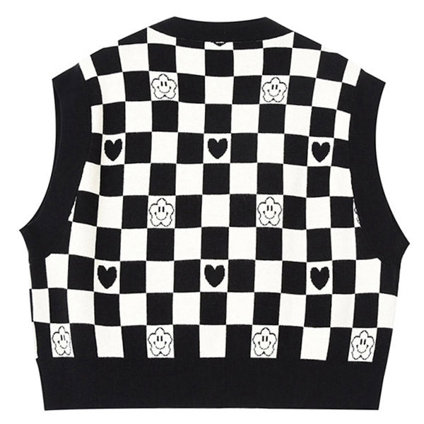 Gilet court à damier noir avec mini cœur