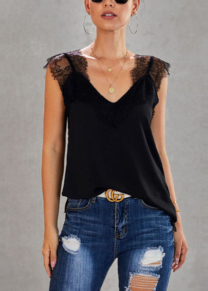 Lace Vests Black Chic Summer Patchwork