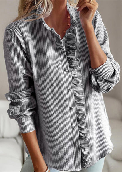 Sleeve Ruffled Lantern Collar Stand Shirts Black Chic