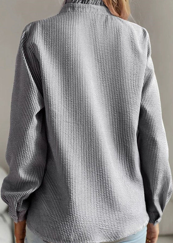 Sleeve Ruffled Lantern Collar Stand Shirts Black Chic