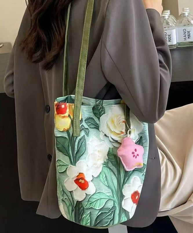 Large Bucket Capacity Chic Grass Paitings Bag Green