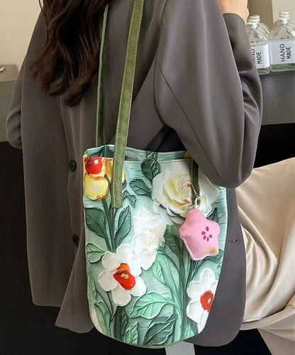 Large Bucket Capacity Chic Grass Paitings Bag Green