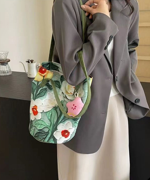 Large Bucket Capacity Chic Grass Paitings Bag Green