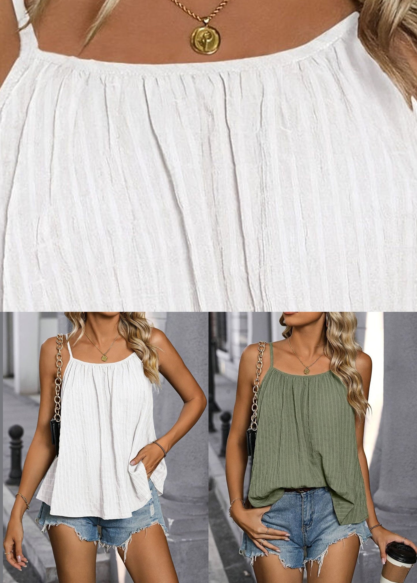 Loose Vest Sleeveless Solid Green Chic