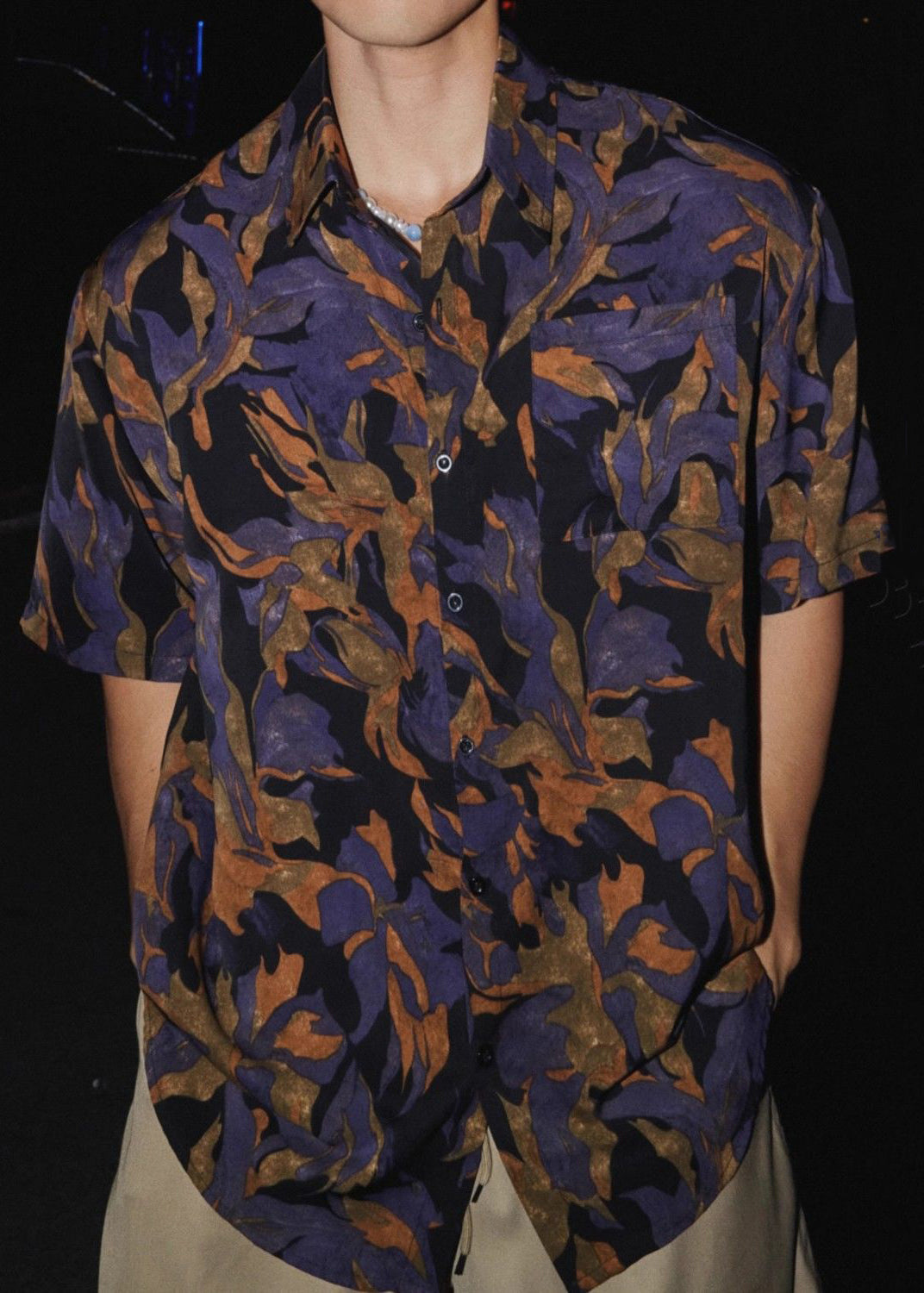 Chic Peter Pan Collar Print Cotton Shirt Men Summer