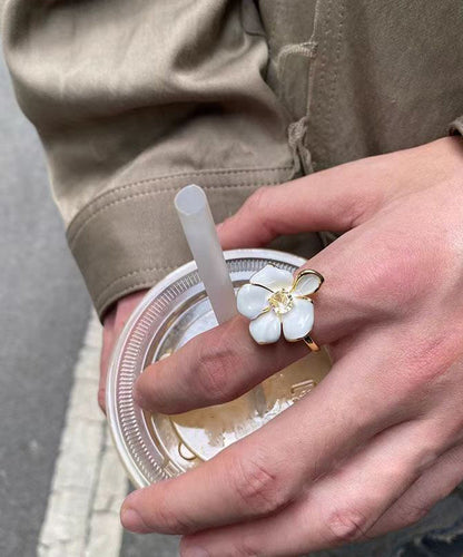 Zircon Chic Floral Open Copper White Overgild Rings