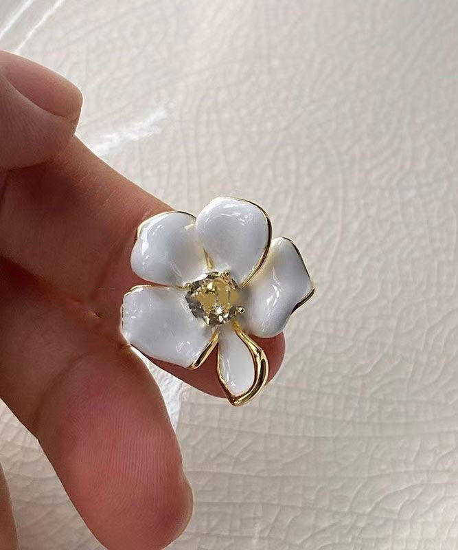 Zircon Chic Floral Open Copper White Overgild Rings