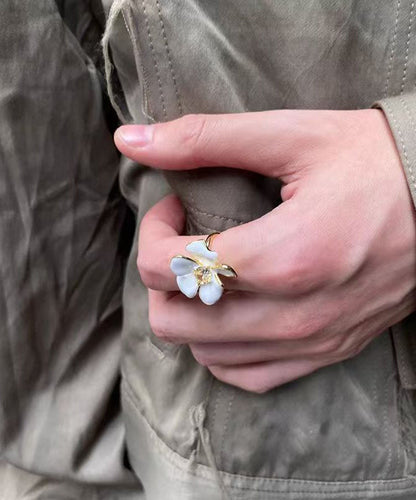 Zircon Chic Floral Open Copper White Overgild Rings