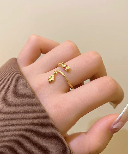 Gold Shaped Chinese Copper Open Rings Overgild Dragon Style