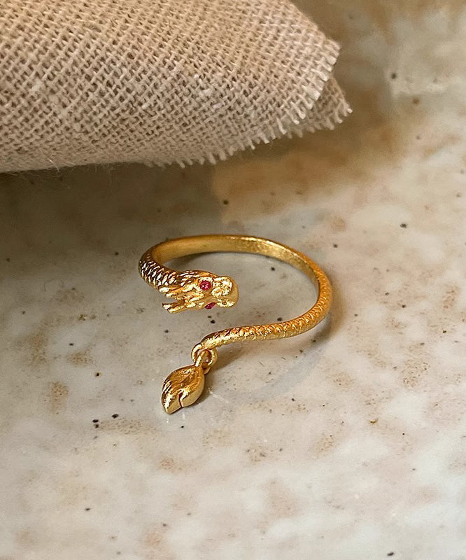 Gold Shaped Chinese Copper Open Rings Overgild Dragon Style