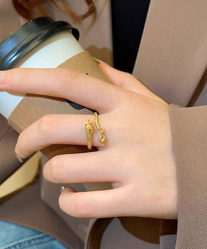 Gold Shaped Chinese Copper Open Rings Overgild Dragon Style