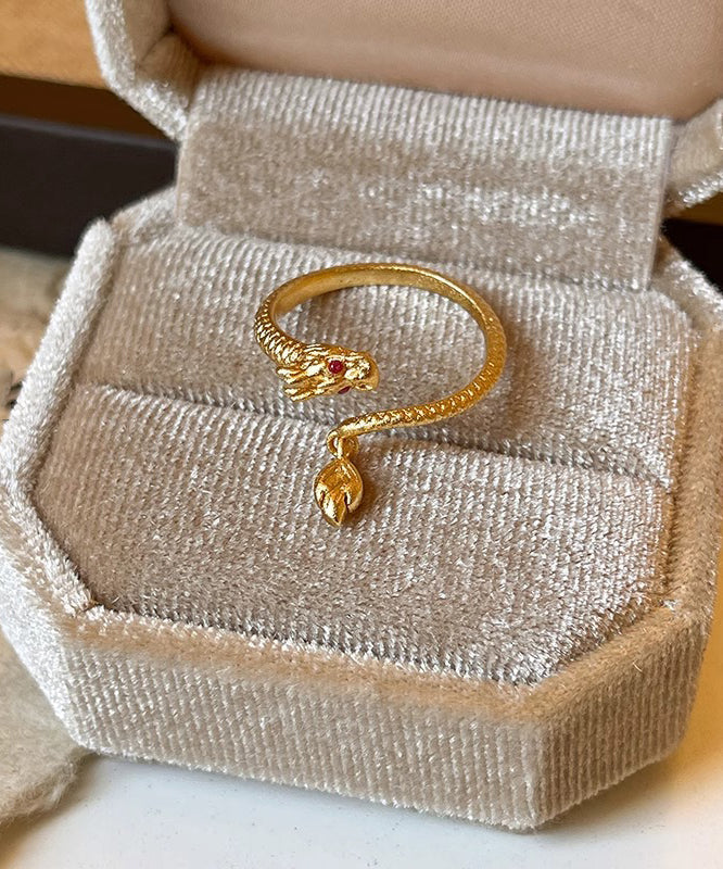 Gold Shaped Chinese Copper Open Rings Overgild Dragon Style