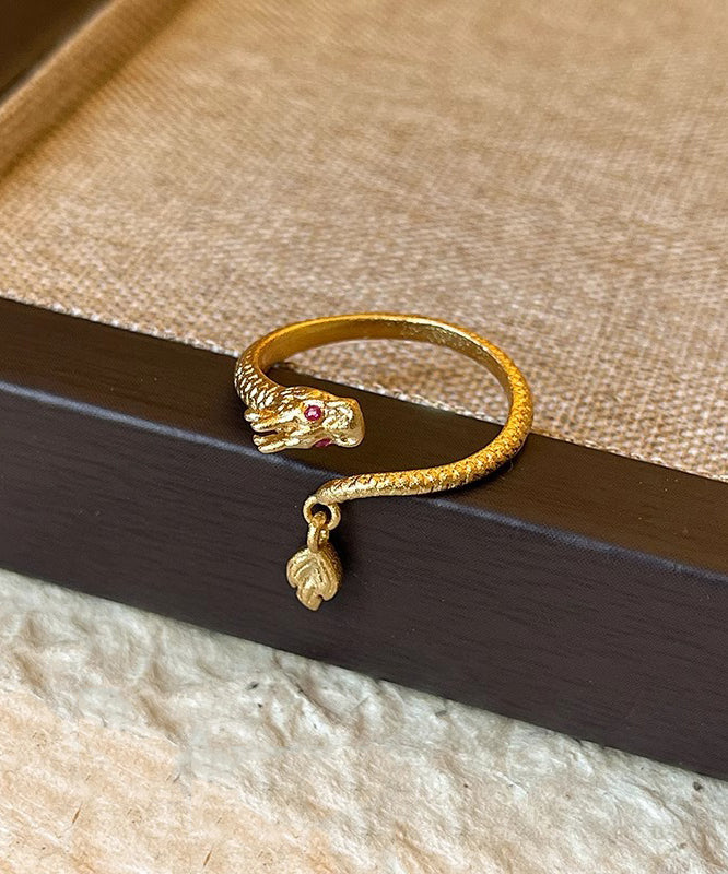Gold Shaped Chinese Copper Open Rings Overgild Dragon Style