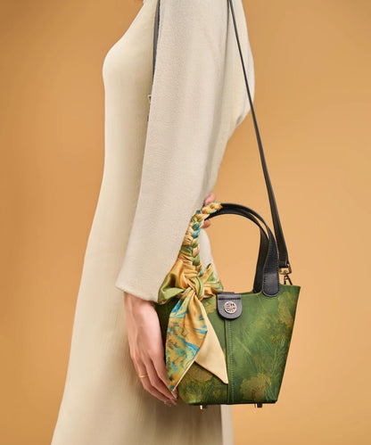Green Style Silk Print Chinese Tote Versatile Handbag