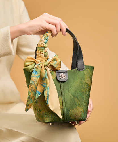Green Style Silk Print Chinese Tote Versatile Handbag
