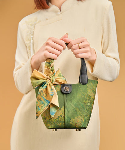 Green Style Silk Print Chinese Tote Versatile Handbag