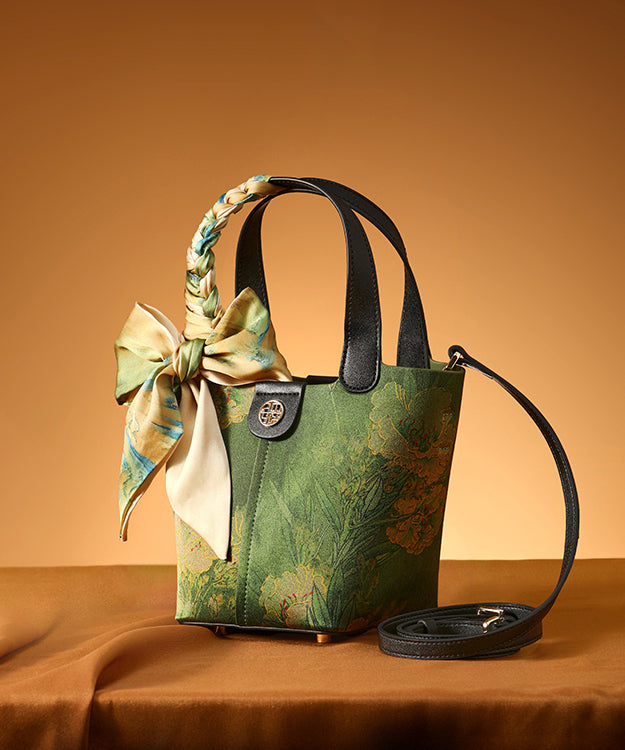 Green Style Silk Print Chinese Tote Versatile Handbag