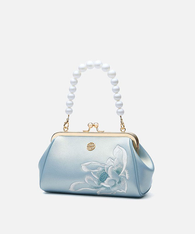 Chinese Embroidered White Pearl Handbag Crossbody Cowhide
