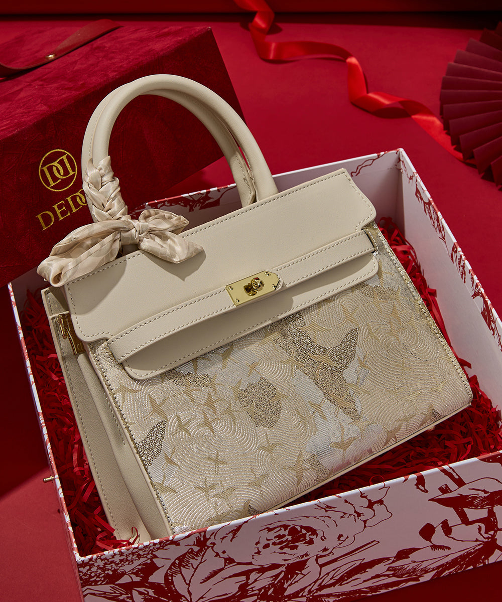 Bag Faux Micro Beige Leather Embroidered Classy