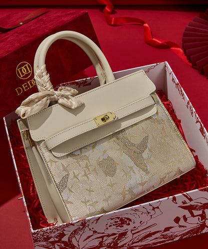 Bag Faux Micro Beige Leather Embroidered Classy