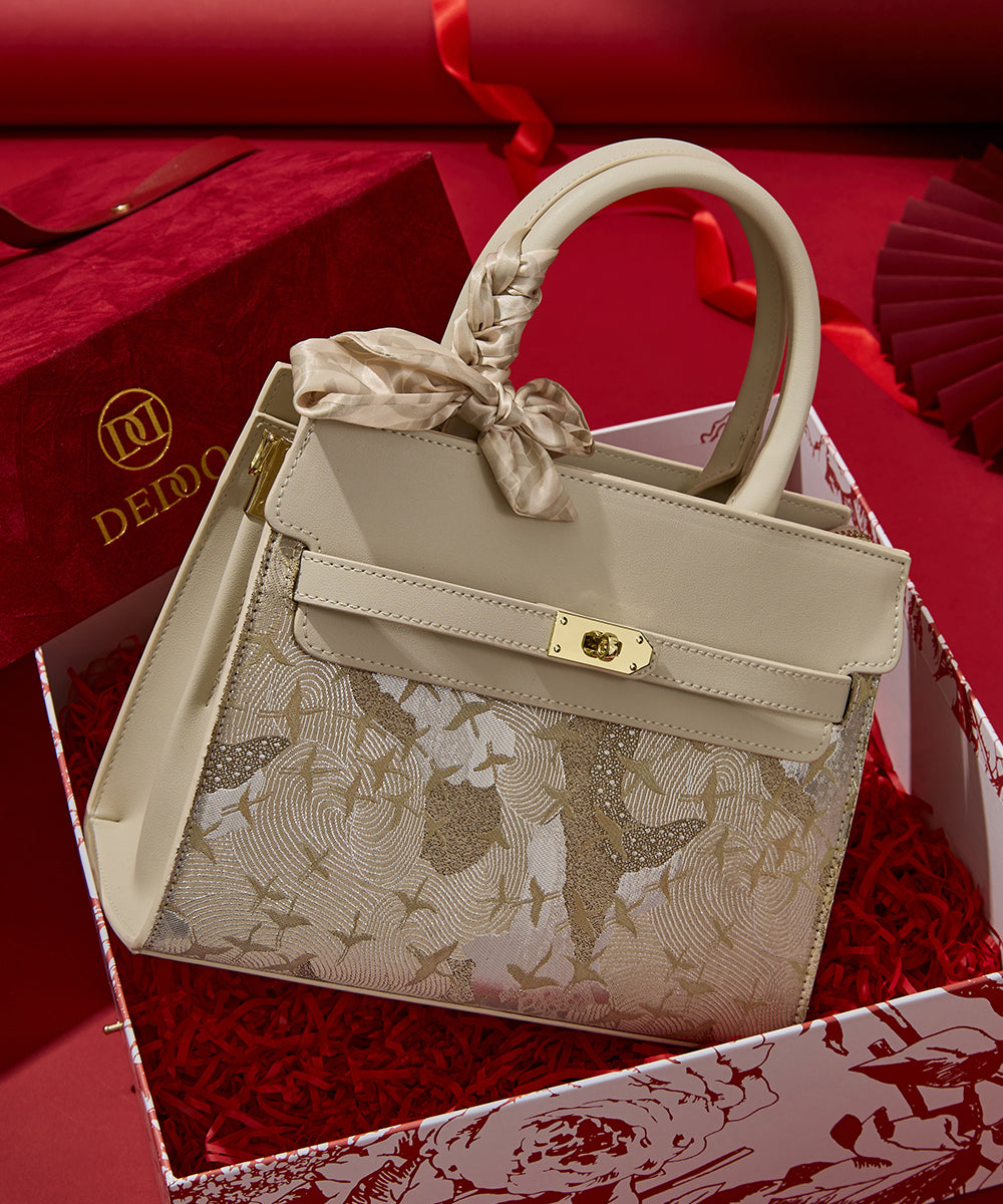 Bag Faux Micro Beige Leather Embroidered Classy