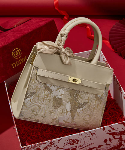 Bag Faux Micro Beige Leather Embroidered Classy