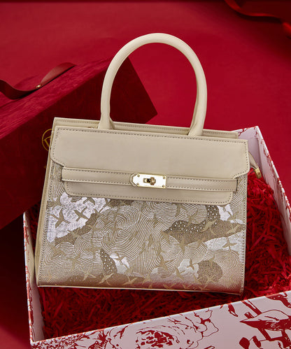 Bag Faux Micro Beige Leather Embroidered Classy