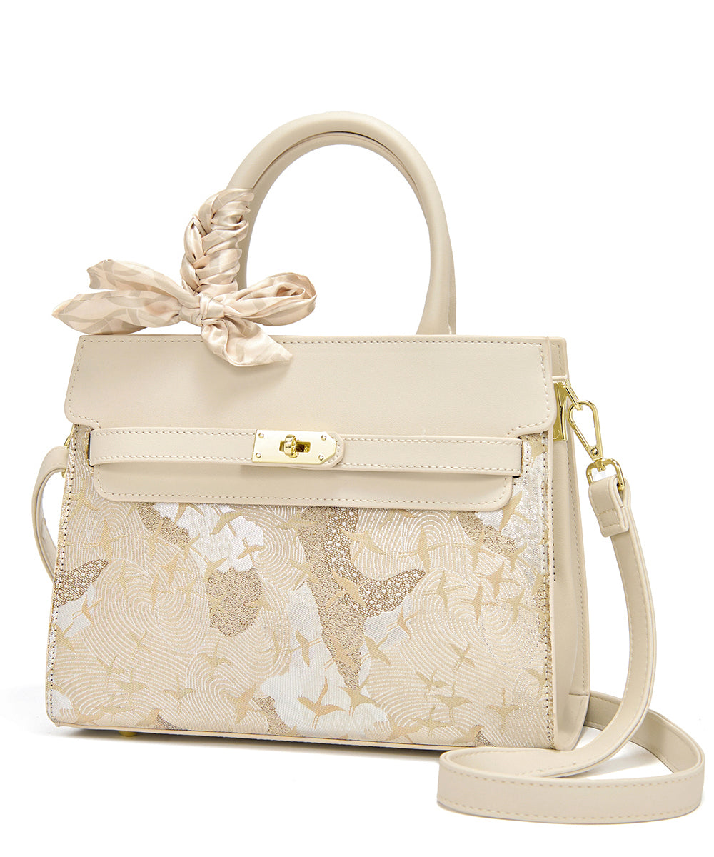 Bag Faux Micro Beige Leather Embroidered Classy