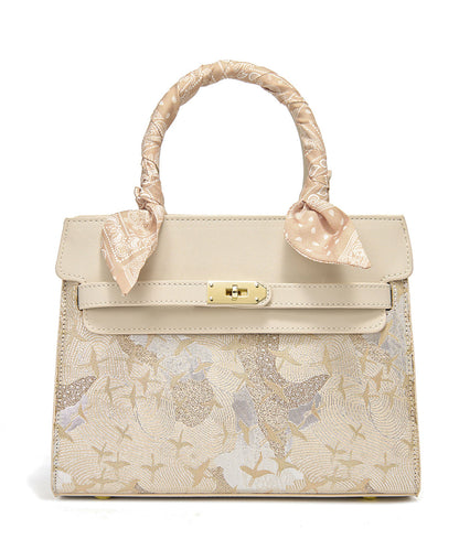 Bag Faux Micro Beige Leather Embroidered Classy