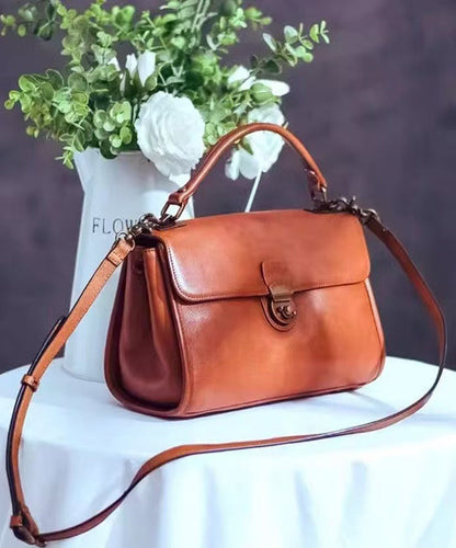 Bag Messenger Orange Versatile Classy Solid Leather Durable