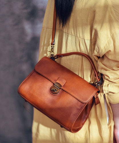 Bag Messenger Orange Versatile Classy Solid Leather Durable