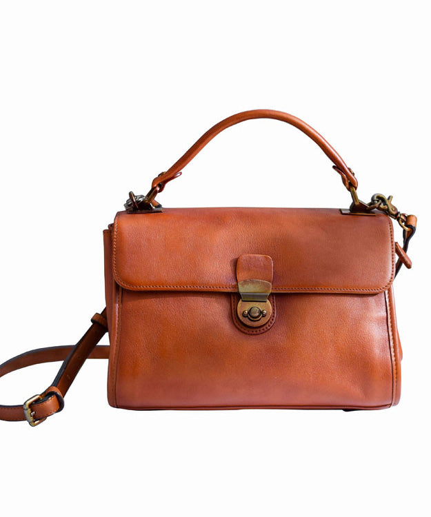 Bag Messenger Orange Versatile Classy Solid Leather Durable