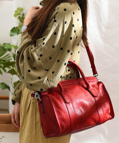 Classy Leather Handbag Red Capacity Large Tote