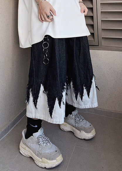 Cool Black Original Design Patchwork Denim Men Shorts Summer