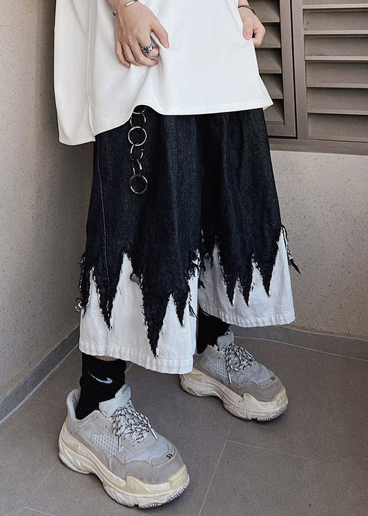 Cool Black Original Design Patchwork Denim Men Shorts Summer