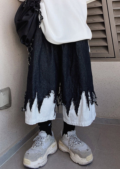 Cool Black Original Design Patchwork Denim Men Shorts Summer