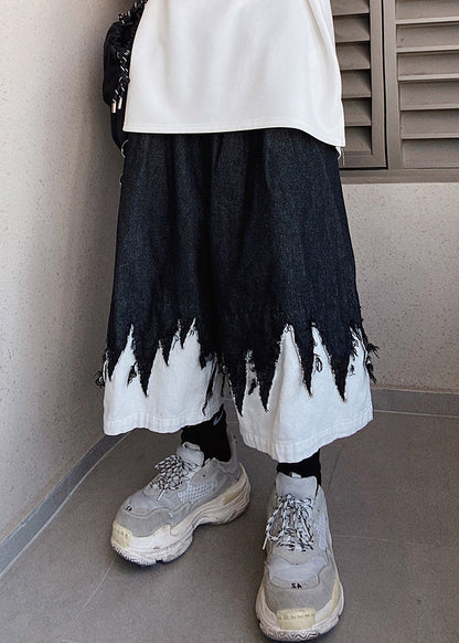 Cool Black Original Design Patchwork Denim Men Shorts Summer