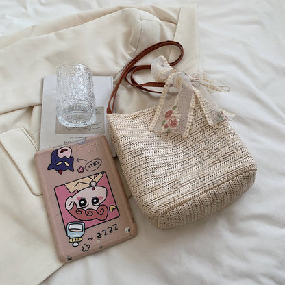 Bow Knit Straw Bag