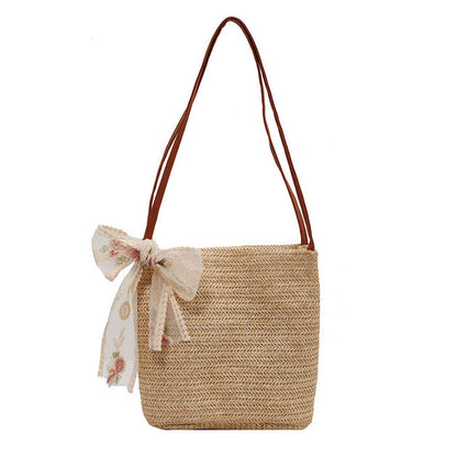 Bow Knit Straw Bag