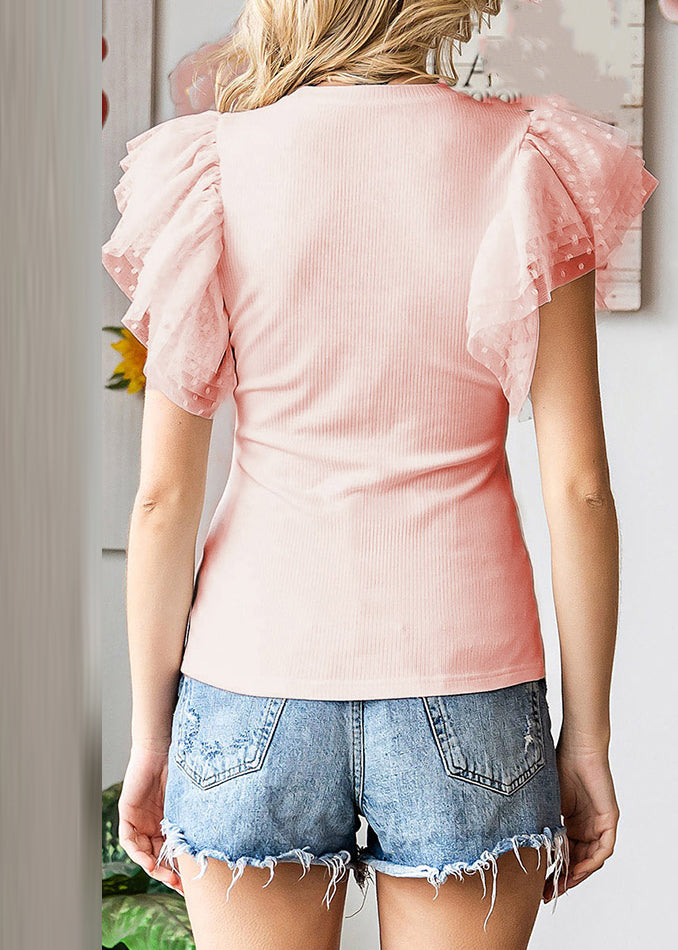 Tulle Pink T Summer Cute Shirts Patchwork Knit