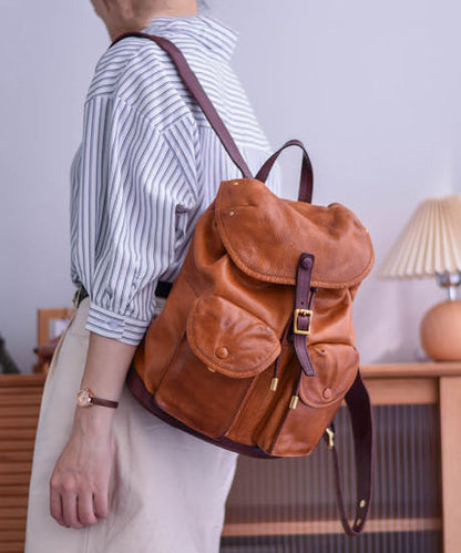 Bag Capacity DIY Backpack Pockets Leather Large Yellow