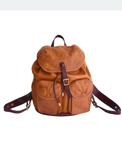 Bag Capacity DIY Backpack Pockets Leather Large Yellow