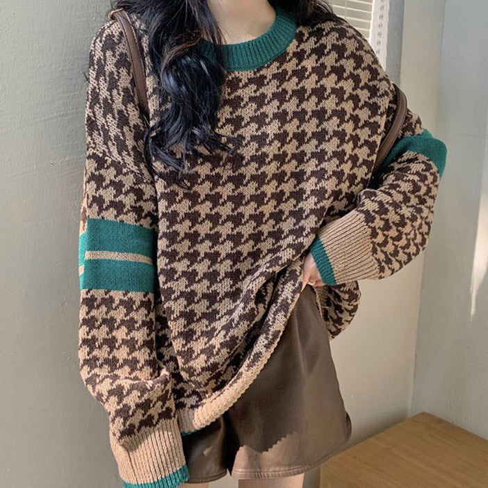 Vintage Casual Check Sweater