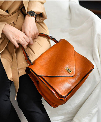 Handbag Elegant Tote Leather Solid Orange Durable