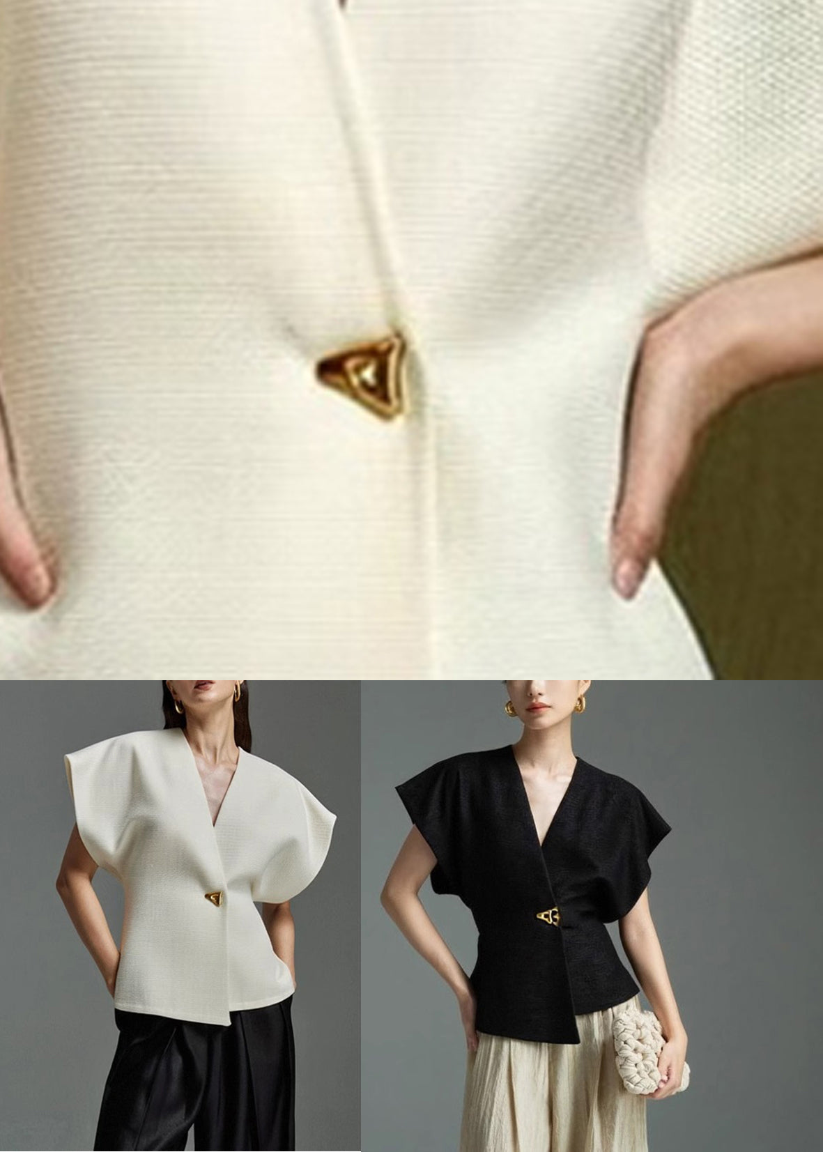 Elegant White V Neck Button Top Summer