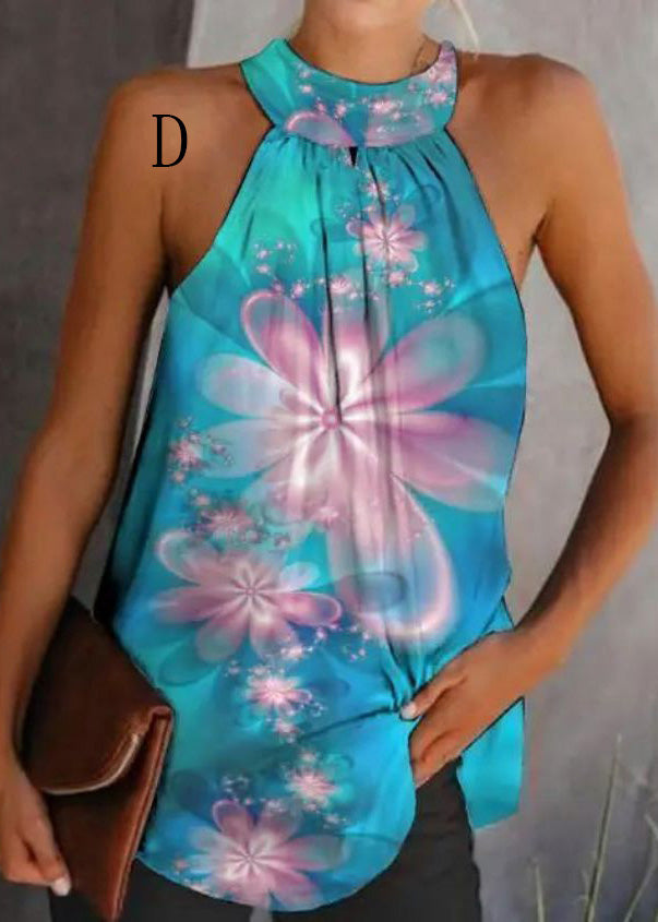 European And American Print Halter Top Sleeveless