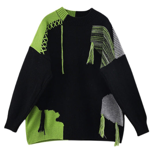 Pull vintage noir avec vert