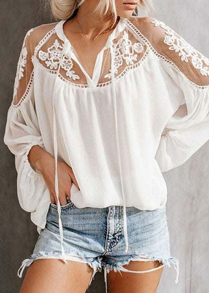 Tops Floral Black Chiffon Lantern V Sleeve Neck Fashion