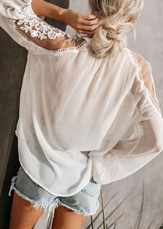 Tops Floral Black Chiffon Lantern V Sleeve Neck Fashion